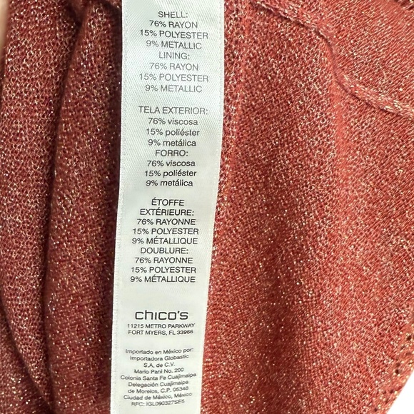 Chico's Rusty Orange Knit Bell Sleeve Layered V-neck Sweater Sz 12 - Picture 7 of 8